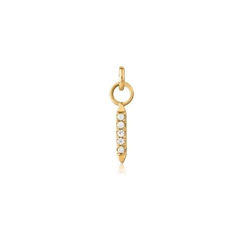 Gold Steel 5 Stone Pave Set Bar Charm - Cubic Zirconia