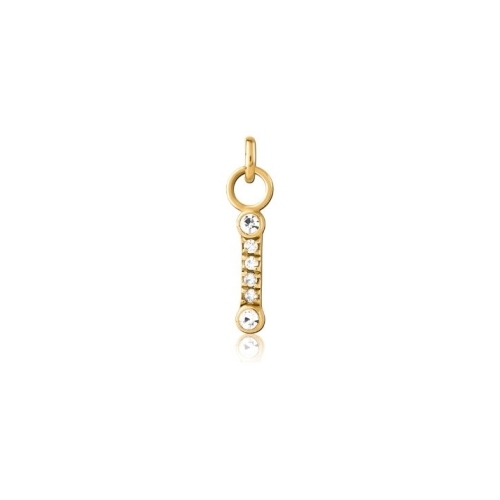 Gold Steel 6 Stone Pave Set Bar Charm - Cubic Zirconia