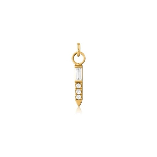 Gold Steel Baguette 3 Stone Prong Set Bar Charm - Cubic Zirconia