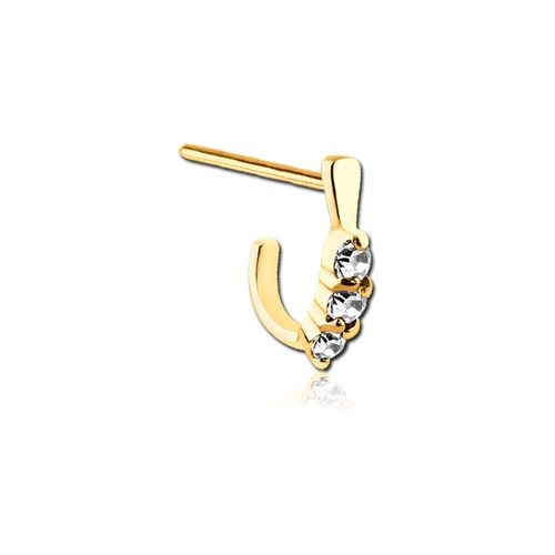 Gold Steel L-Shape Wrap Around Nose Stud - Crystal Trio