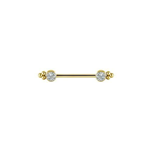 Gold Titanium Internal Thread Nipple Ring - Round Ball Cluster Premium Zirconia