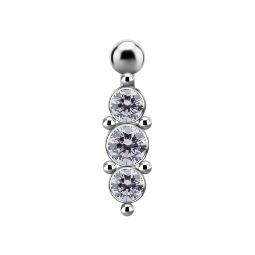 Titanium Internal Thread Belly Ring - Premium Zirconia 3 Ball Cluster