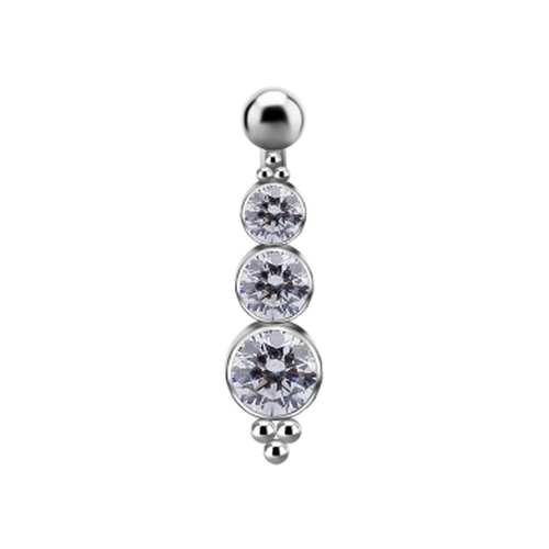 Titanium Internal Thread Belly Ring - Premium Zirconia 3 Ball Cascade Cluster