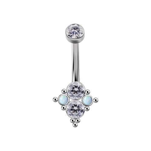 Titanium Internal Thread Belly Ring - Premium Zirconia Diamond Ball Cluster