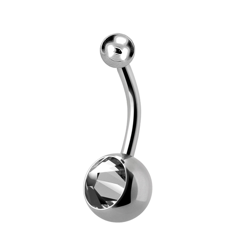 Surgical Steel Single Jewelled Belly Ring Crystal 14 Gauge - 10mm - 6mm Ball