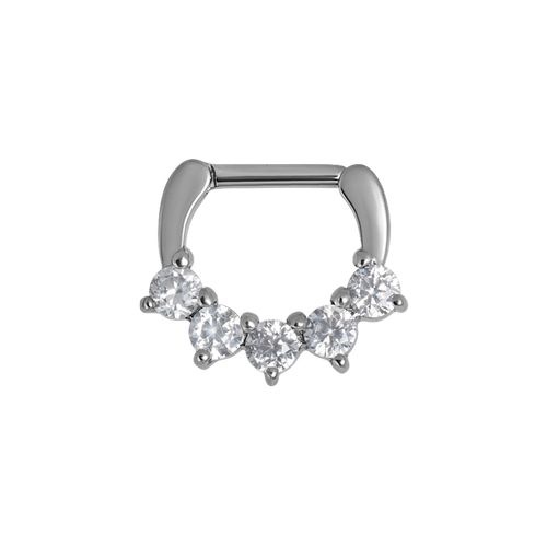 Surgical Steel Septum Ring - 5 Prong Premium Zirconia 16 Gauge - 6mm