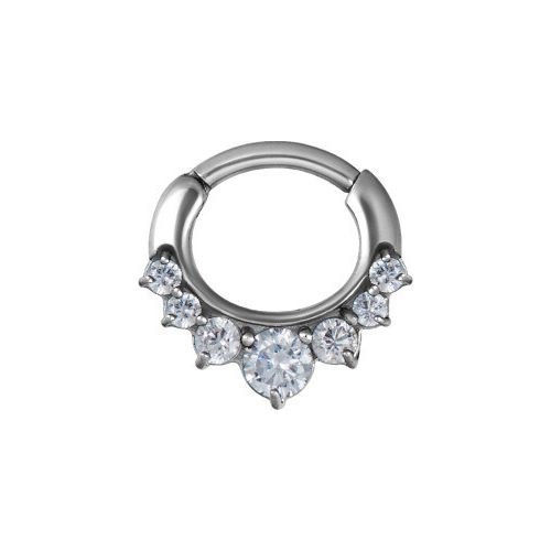 Surgical Steel Septum Ring - 7 Prong Cubic Zirconia Crown 16 Gauge - 8mm