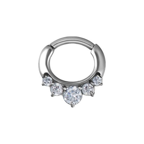 Surgical Steel Septum Ring - 5 Prong Cubic Zirconia Crown 16 Gauge - 6mm
