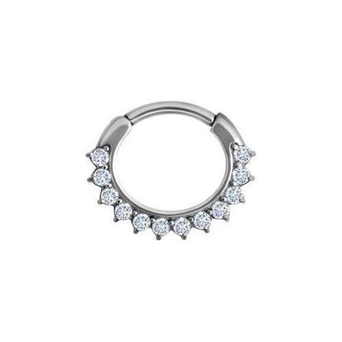 Surgical Steel Septum Ring - 12 Prong Cubic Zirconia Crown 16 Gauge - 8mm