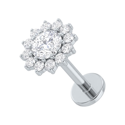 Titanium -  Cubic Zirconia Sunflower - Threadless 18G - 7mm Flatback Stud