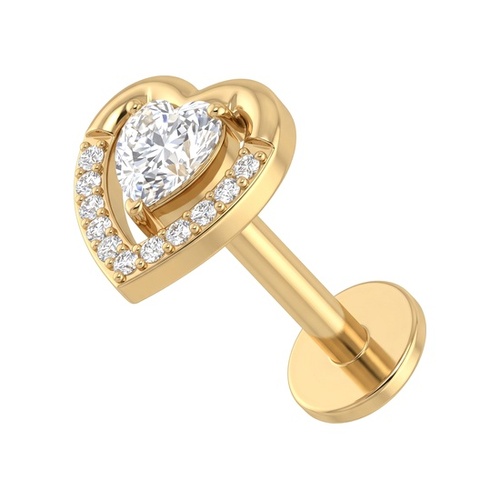Gold Titanium - Cubic Zirconia Dual Heart - Threadless 18G - 7mm Flatback Stud