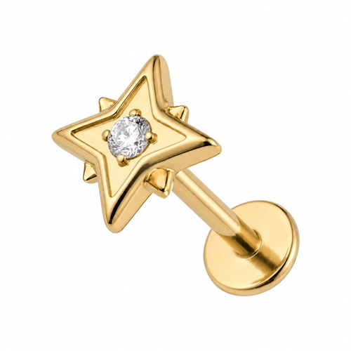 Gold Titanium - Cubic Zirconia Fire Star - Threadless 18G - 7mm Post