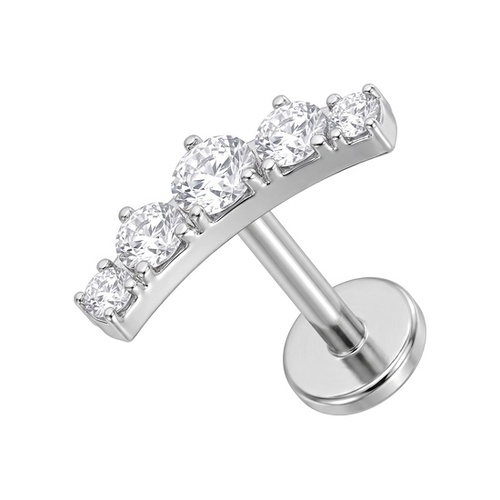 Titanium - Cubic Zirconia Tiara - Threadless 18G - 7mm Flatback Stud