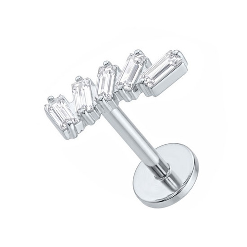 Titanium - Cubic Zirconia Curved Cluster - Threadless 18G - 7mm Flatback Stud