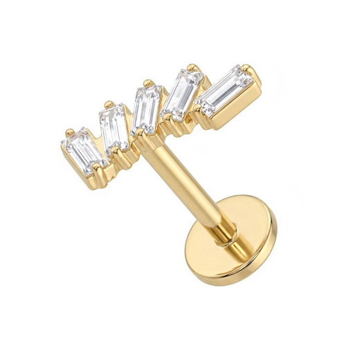 Gold Titanium - Cubic Zirconia Curved Cluster - Threadless 18G - 7mm Flatback Stud