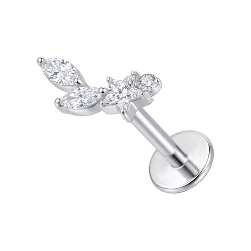 Titanium - Cubic Zirconia Shooting Star - Threadless 18G - 7mm Flatback Stud
