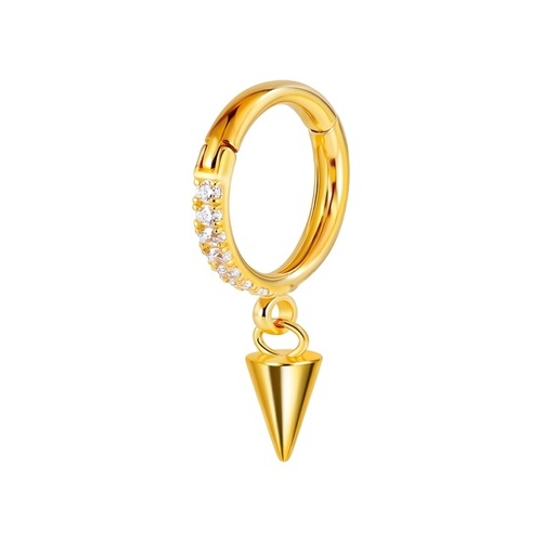 Gold Titanium Earrings - Cubic Zirconia Triangle Pendant - 18G - 8mm