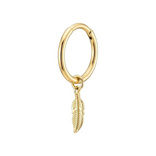 Gold Titanium Earrings - Cubic Zirconia Feather Charm -18G - 8mm