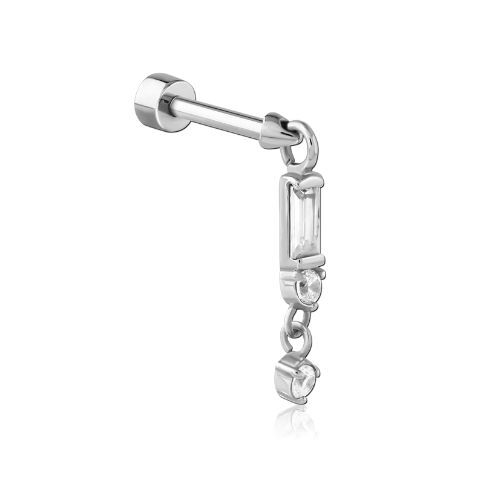 Surgical Steel Flat Back Labret Baguette Dangle Jewellery Charm - Cubic Zirconia