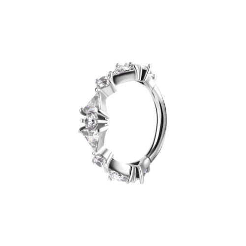 Nickel Free Cobalt Chrome Hinged Ring Triangle and Round Cluster - Premium Zirconia
