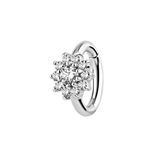 Nickel Free Cobalt Chrome Belly Ring - Premium Zirconia Flower