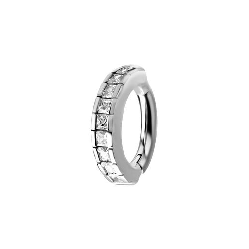 Nickel Free Cobalt Chrome Belly Ring - Square Paved Premium Zirconia 14 Gauge - 8mm