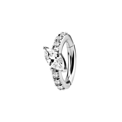 Nickel Free Cobalt Chrome Belly Ring - Premium Zirconia Marquise 14 Gauge - 8mm