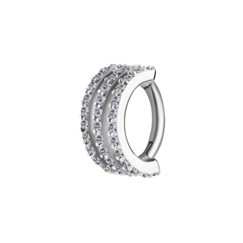 Nickel Free Cobalt Chrome Oval Rook Ring - Triple Band Premium Zirconia 16 Gauge 5mm x 7mm