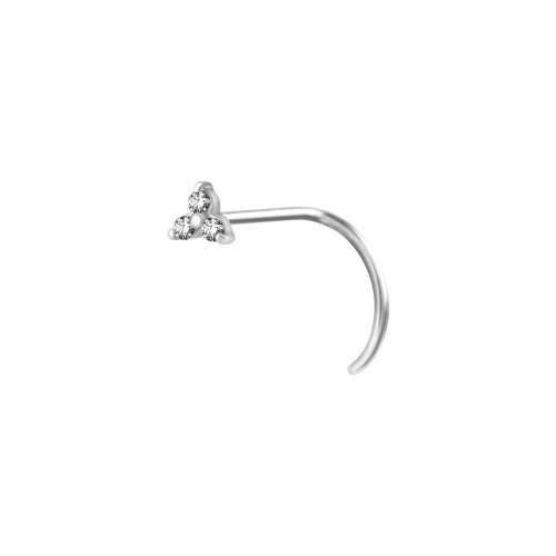 Surgical Steel Pigtail Trinity Nose Stud - Cubic Zirconia - 3.5mm