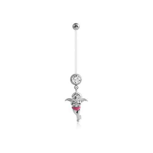 PTFE Pregnancy Belly Bar - Crystal Cherub Jewellery Charm 14 Gauge - 30mm
