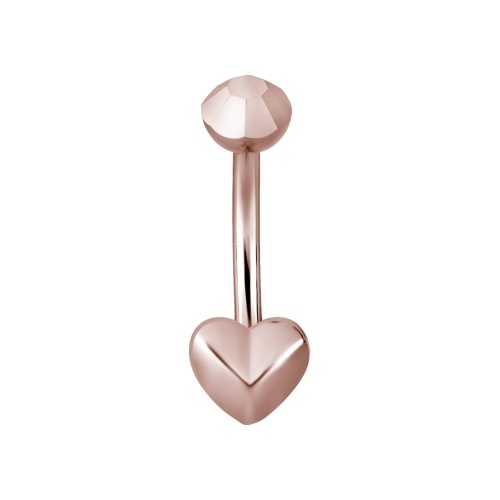 Rose Gold Steel Faceted Heart Belly Ring with Faceted Top Ball