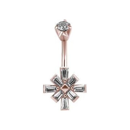 Rose Gold Steel Belly Ring - Cubic Zirconia Star Burst