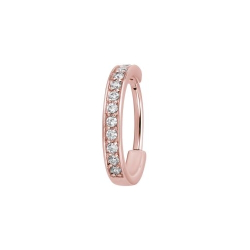 Rose Gold Steel Conch Ring - Single Row Cubic Zirconia 16 Gauge - 12mm