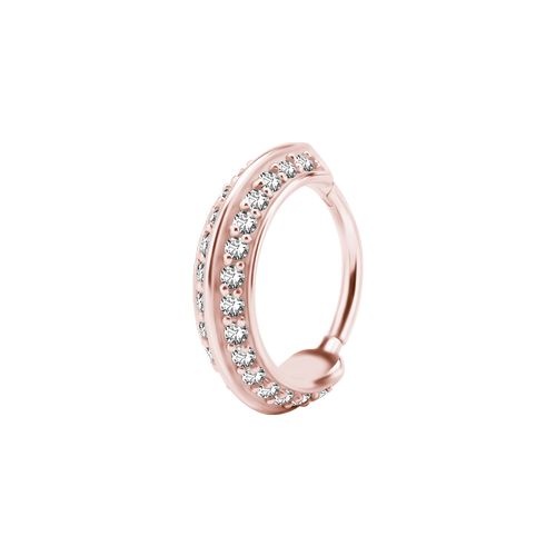 Rose Gold Steel Hinged Conch Ring - Double Row Cubic Zirconia 16 Gauge - 12mm