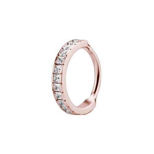 Rose Gold Steel Hinged Conch Ring - Square Cubic Zirconia 16 Gauge - 12mm