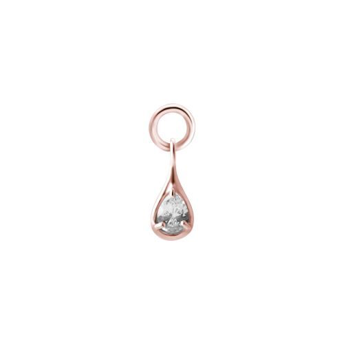 Rose Gold Steel Tear Drop Charm - Cubic Zirconia
