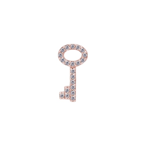 Rose Gold Steel Jewelled Key Charm Cubic Zirconia