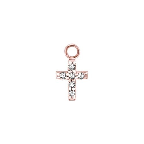 Rose Gold Steel Cross Charm - Cubic Zirconia
