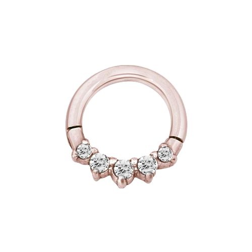 Rose Gold Steel Septum Ring - Front Facing Crown Cubic Zirconia 16 Gauge - 8mm