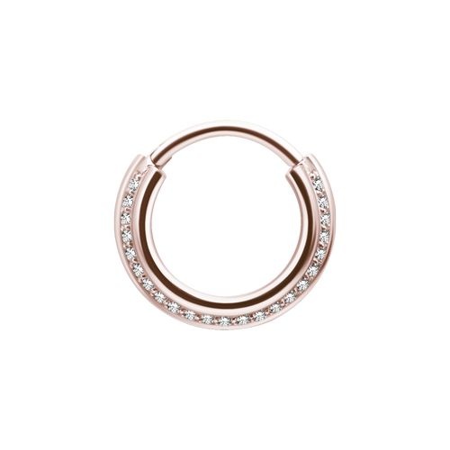 Rose Gold Steel Hinged Clicker Ring - Triple Slanted Cubic Zirconia 16 Gauge - 8mm