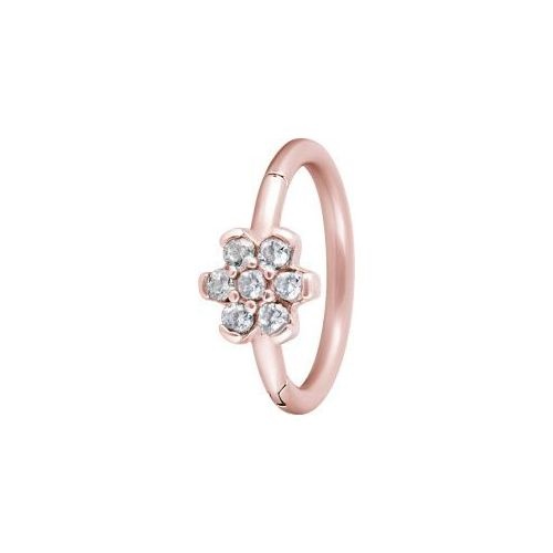 Rose Gold Steel Septum Ring - Cubic Zirconia Flower