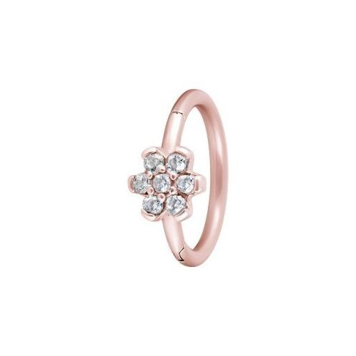 Rose Gold Steel Hinged Ring - Cubic Zirconia Flower