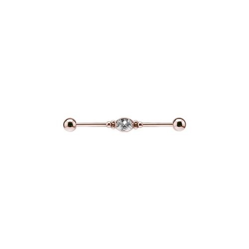 Rose Gold Steel Industrial Bar - Cubic Zirconia Oval