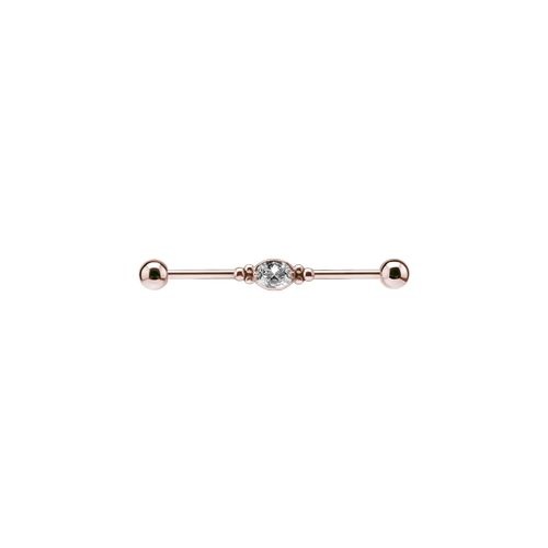 Rose Gold Steel Industrial Barbell - Cubic Zirconia Oval