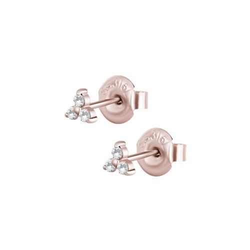 Rose Gold Steel Ear Studs - Trinity - Cubic Zirconia