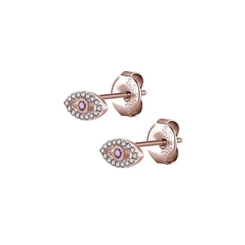 Rose Gold Steel Ear Studs - Cubic Zirconia Evil Eye