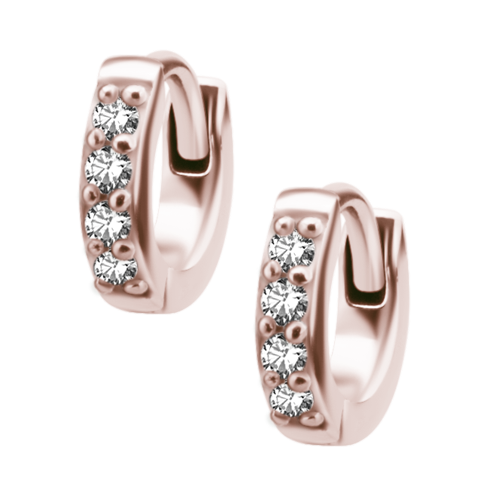 Rose Gold Steel Hoop Earrings - Cubic Zirconia 20 Gauge - 5mm