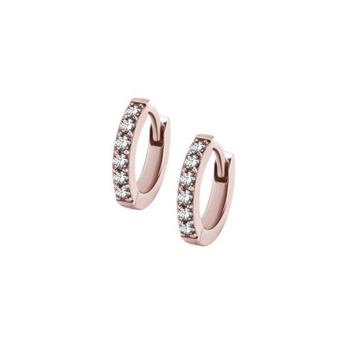 Rose Gold Steel Hoop Earrings - Cubic Zirconia 20 Gauge - 7mm
