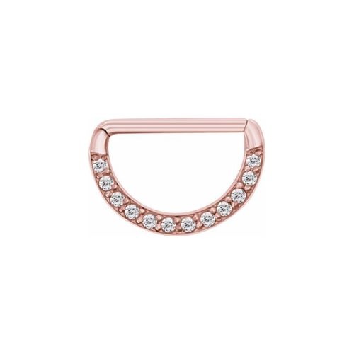 Rose Gold Steel Nipple Ring - Cubic Zirconia