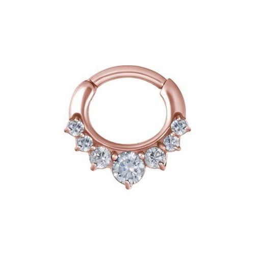 Rose Gold Steel Septum Ring - 7 Prong Cubic Zirconia Crown 16 Gauge - 8mm